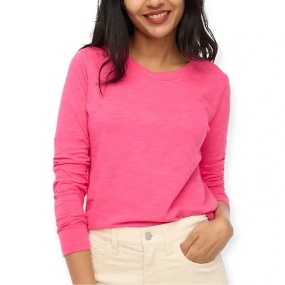 J. Crew Crewneck Girlfriend Long Sleeve Loose Fit Tee Pink Size XS